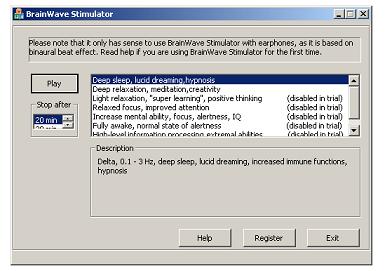 BrainWave Blaster 2.11 software screenshot