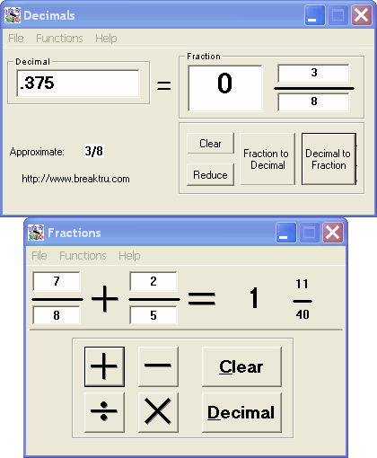 Breaktru Fractions N Decimals 9.8.0 software screenshot