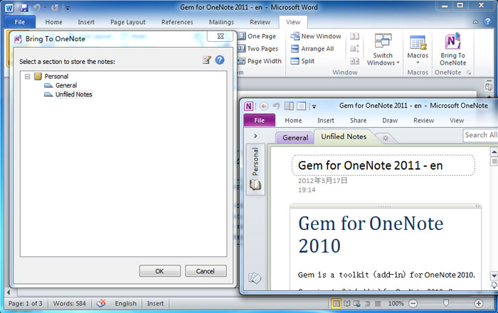 Bring to OneNote 8.7.0.54 software screenshot