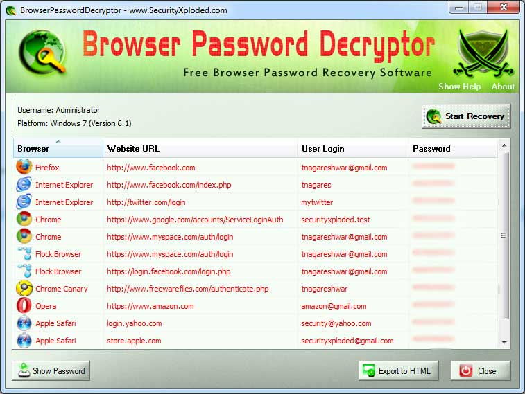 Browser Password Decryptor 8.5 software screenshot