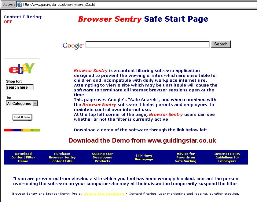Browser Sentry Content Filter 2.2 software screenshot