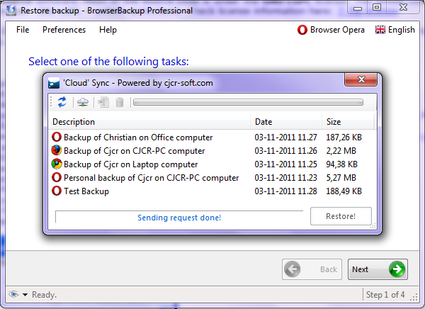 BrowserBackup 8.0.0.0 software screenshot