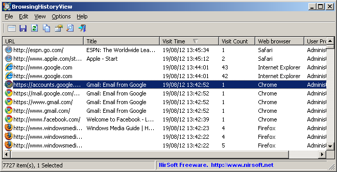 BrowsingHistoryView 2.00 software screenshot