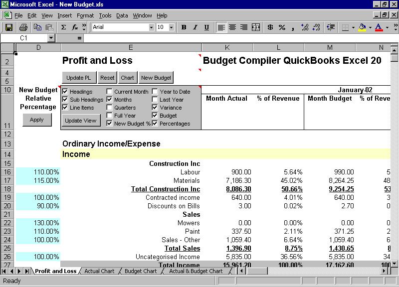 Budget Compiler QuickBooks Excel 30 software screenshot