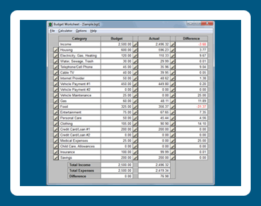 Budget Worksheet 1.3.14 software screenshot