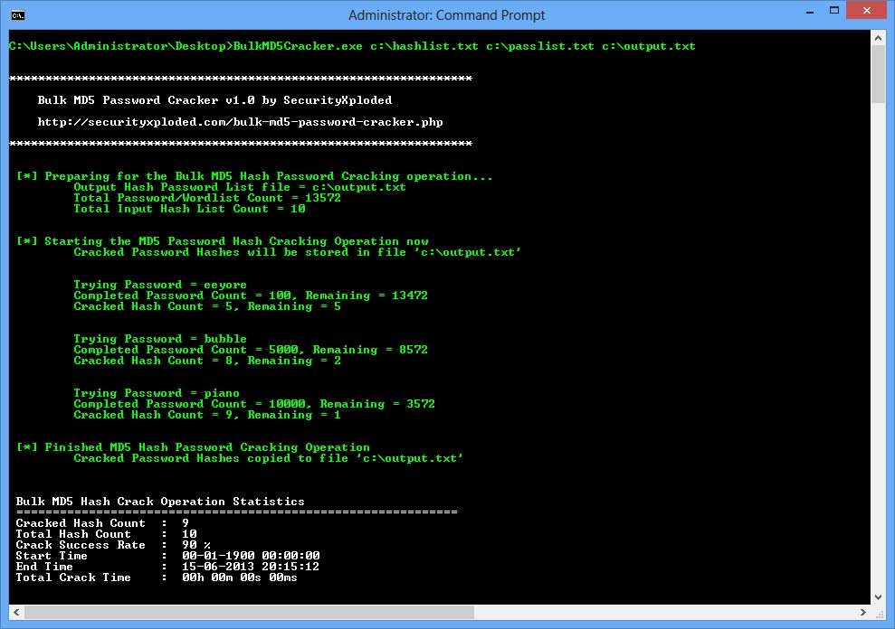 Bulk MD5 Password Cracker 3.0 software screenshot