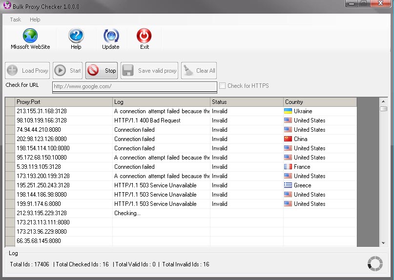 Bulk Proxy Checker 1.0.0.0 software screenshot