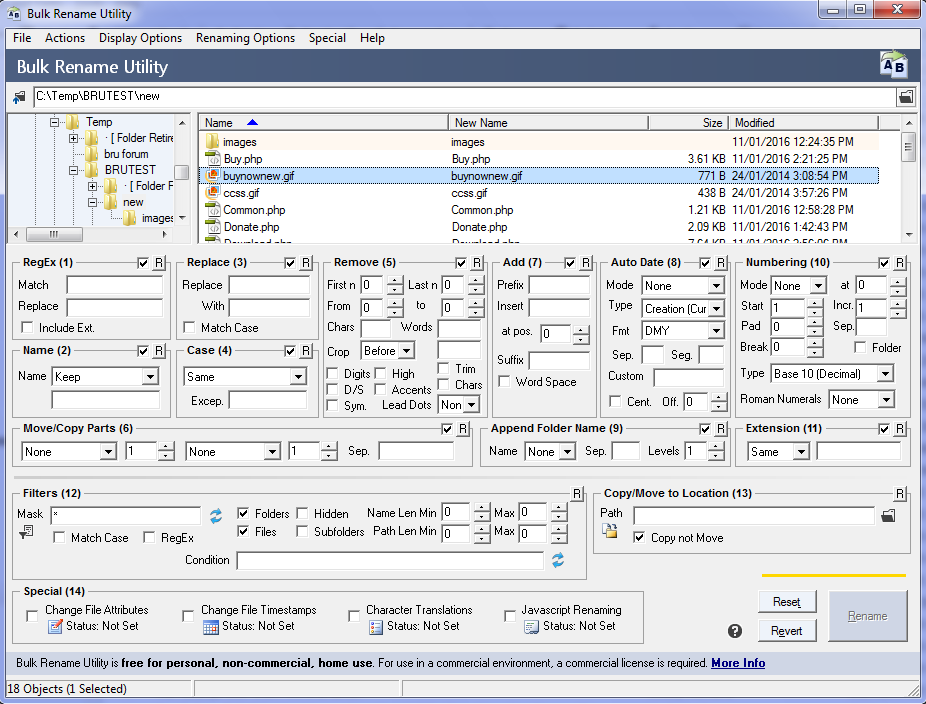 Bulk Rename Utility 3.0.0.1 software screenshot