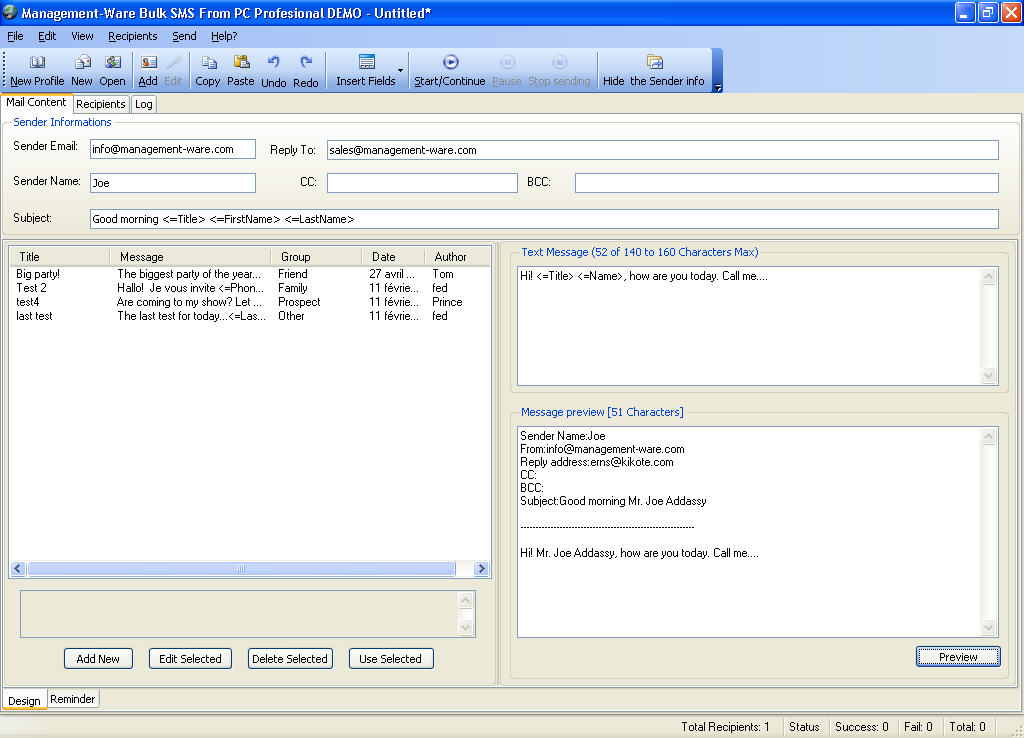 Bulk SMS From PC Starter Edition 1.0.0.0 software screenshot