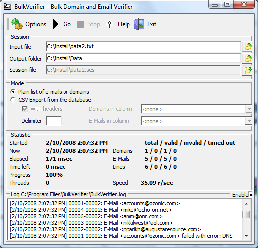 BulkVerifier 1.2 software screenshot