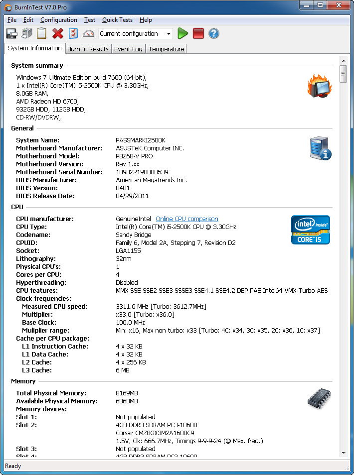 BurnInTest Standard 8.1.1022 software screenshot
