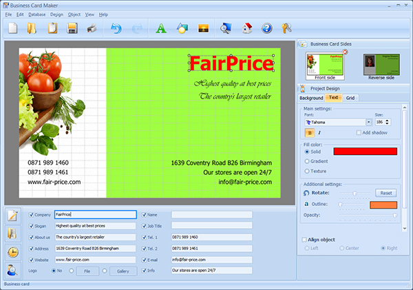Business Card Maker 9.15 software screenshot