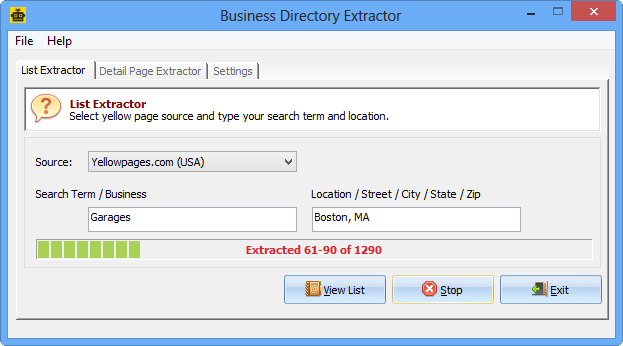 Business Directory Extractor 3.0 software screenshot