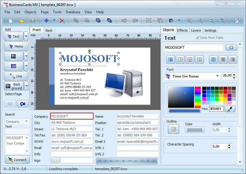 BusinessCards MX 4.94 software screenshot