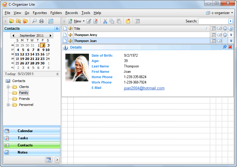 C-Organizer Lite 6.2 software screenshot
