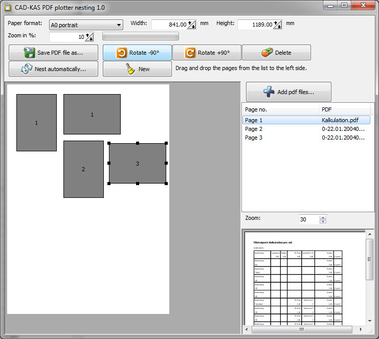 CAD-KAS PDF plotter nesting 1.0 software screenshot