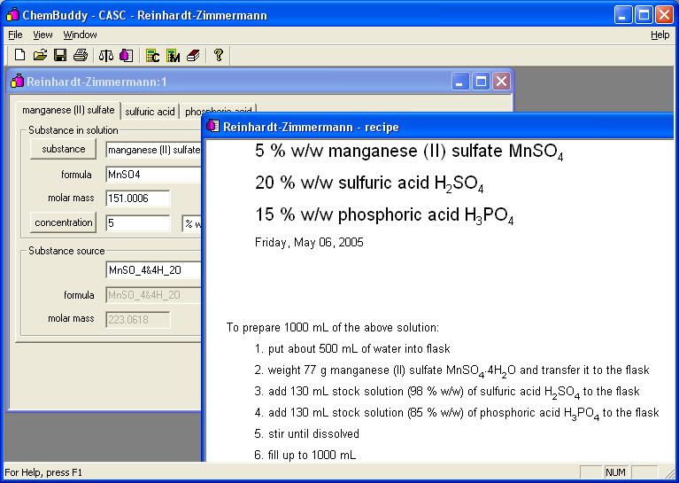CASC concentration calculator 1.0.2.35 software screenshot