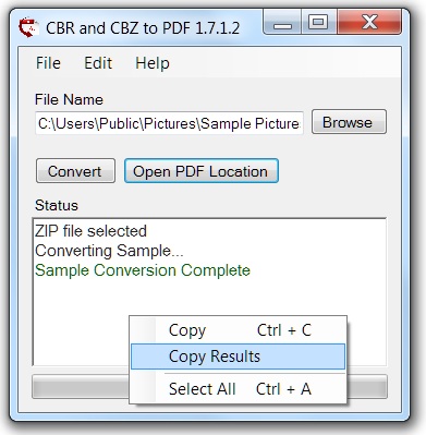 CBR and CBZ to PDF 2.1.2.9 software screenshot