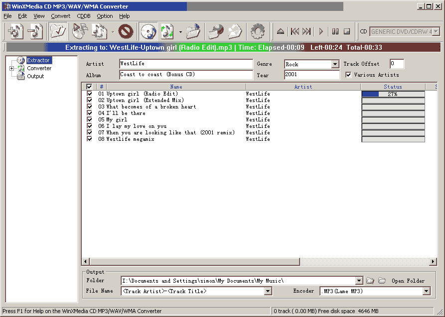 CD MP3 WAV WMA Converter 1.0.91 software screenshot
