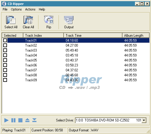 CD to WAV/MP3 Ripper 1.7 software screenshot
