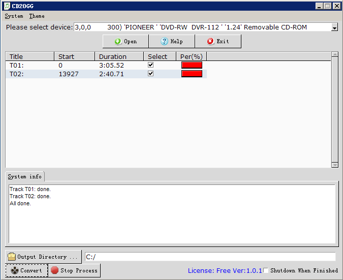 CD2OGG 1.0.1 software screenshot