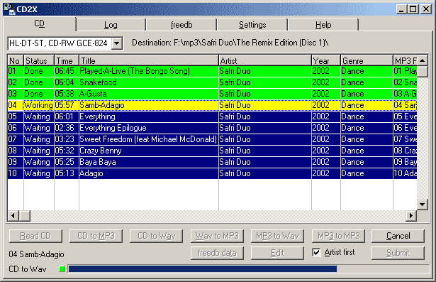 CD2X 1.21 software screenshot
