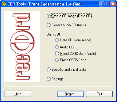 CDR Tools Front End 1.4 software screenshot