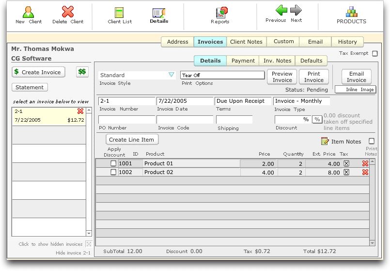 CG Invoicer 3.1 software screenshot