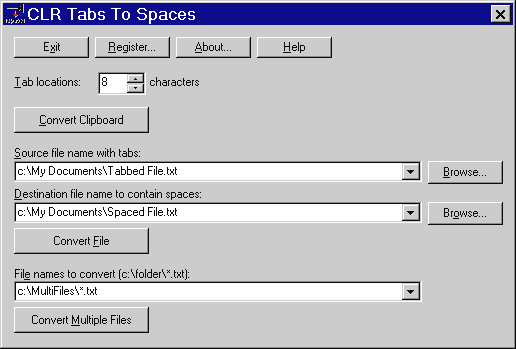 CLR Tabs To Spaces 1.20 software screenshot