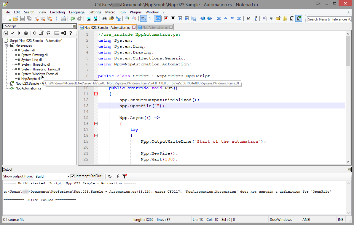 CS-Script for Notepad++ 1.0.16.0 software screenshot