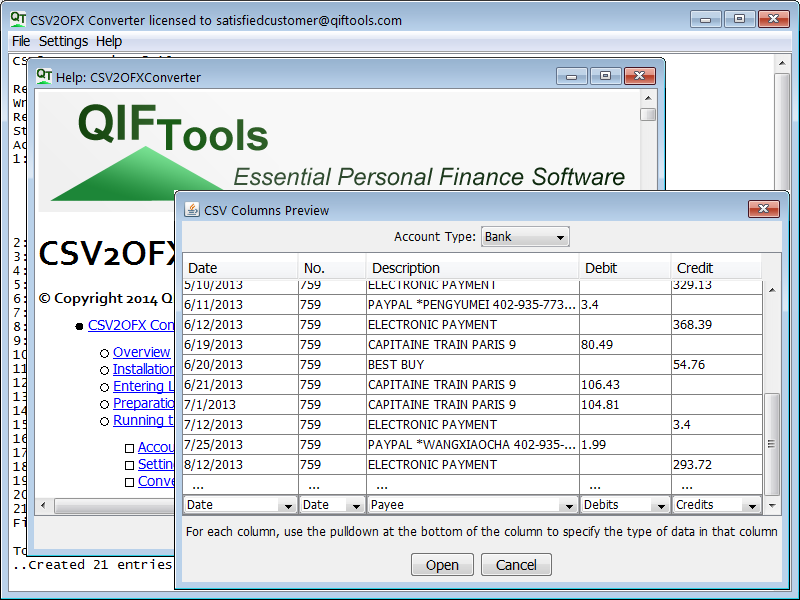 CSV2OFX Converter 5.20 software screenshot