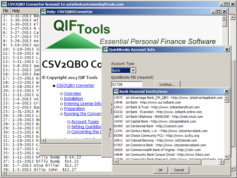 CSV2QBO Converter 5.00 software screenshot