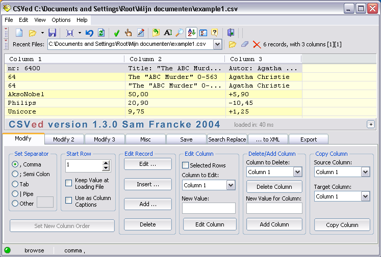 CSVed 2.5 software screenshot