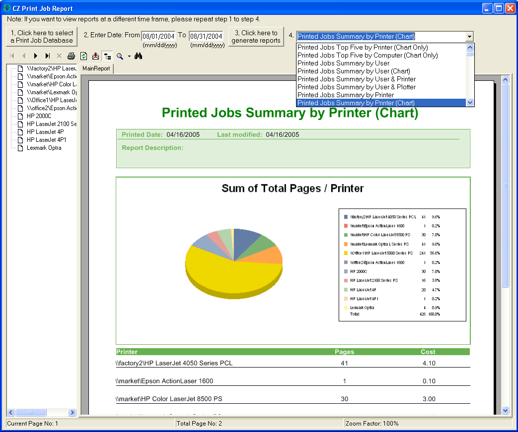 CZ Print Job Report 4.0.0.38 software screenshot