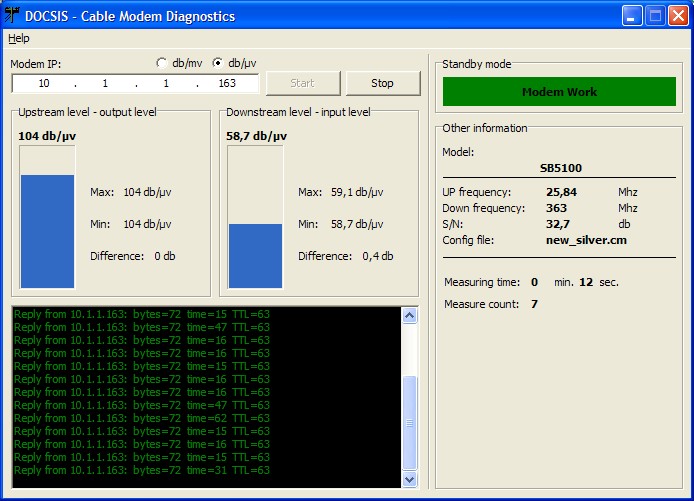 Cable Modem Diagnostic 1.0.3 software screenshot