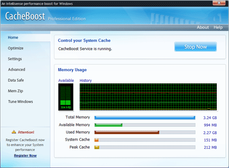 CacheBoost Server Edition 5.00 software screenshot