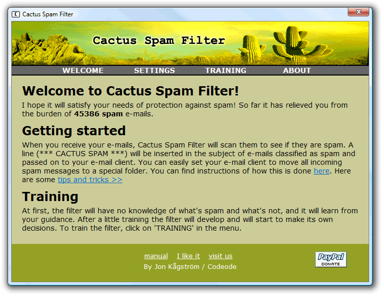 Cactus Spam Filter 3.01 software screenshot