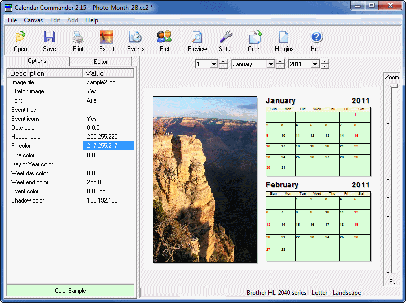 Calendar Commander 2.21 software screenshot