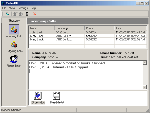 CallerRM 1.2.1 software screenshot