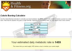 Calorie Burning Calculator 2.1 software screenshot