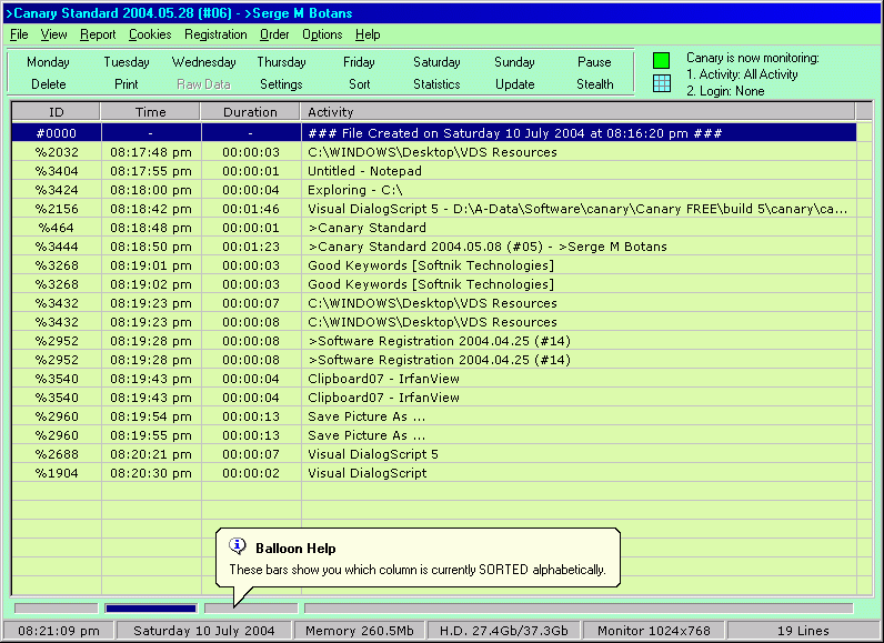 Canary Standard 2005.01.28 (11) software screenshot