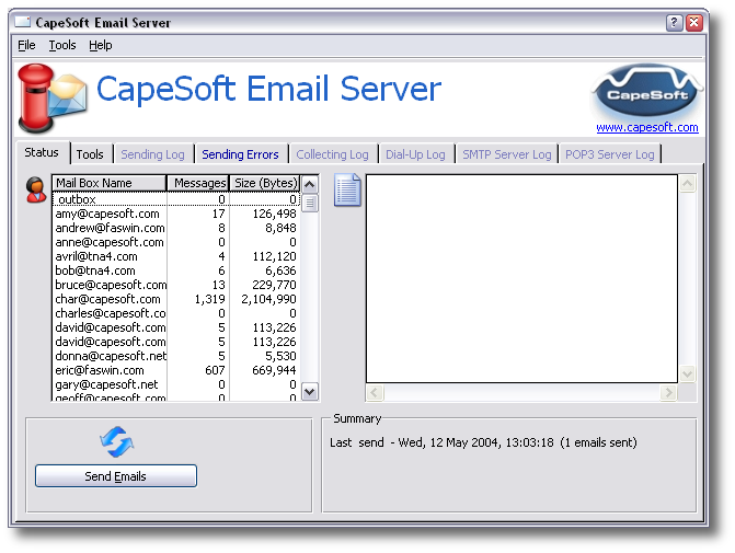 CapeSoft Email Server 4.2.0 software screenshot