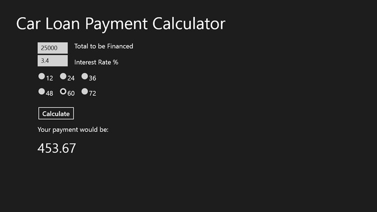 Car Loan Payment Calculator 1.0.0.0 software screenshot