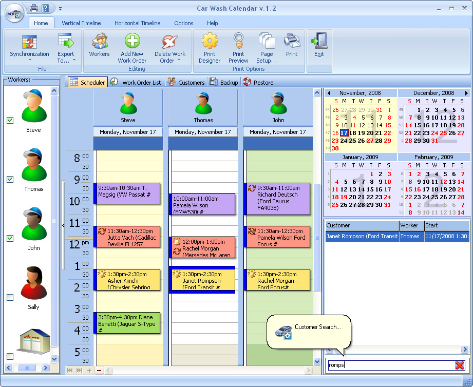 Car Wash Calendar For Workgroup 4.0 software screenshot