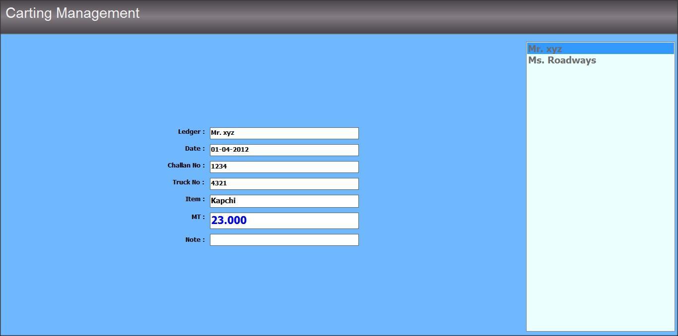 Carting Management Beta 2 software screenshot