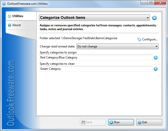 Categorize Outlook Items 2.5 software screenshot