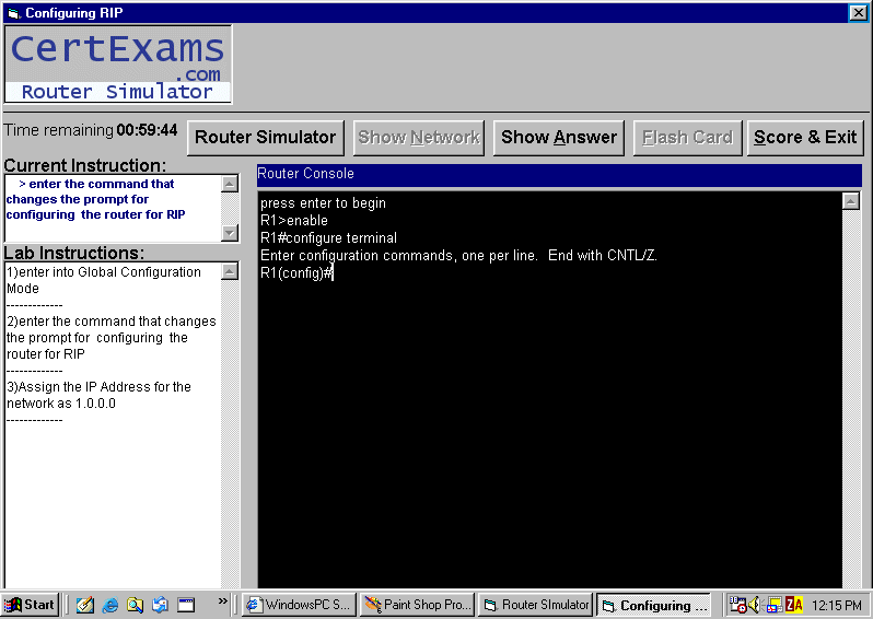 Cert CCNA Router Simulator 2.0 software screenshot