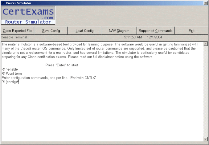 CertExams.com CCNA Network Simulator. 2.0 software screenshot