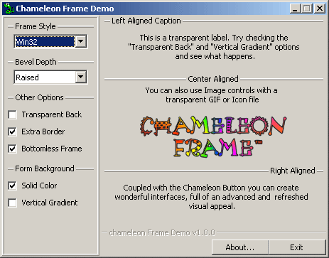 Chameleon Frame 1.0.1 software screenshot