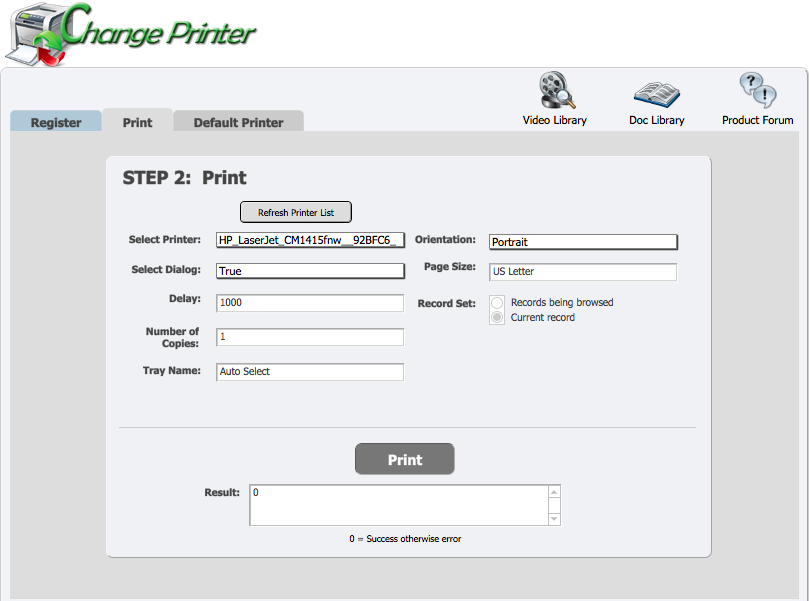 Change Printer Plug-in 4.0.3.0 software screenshot